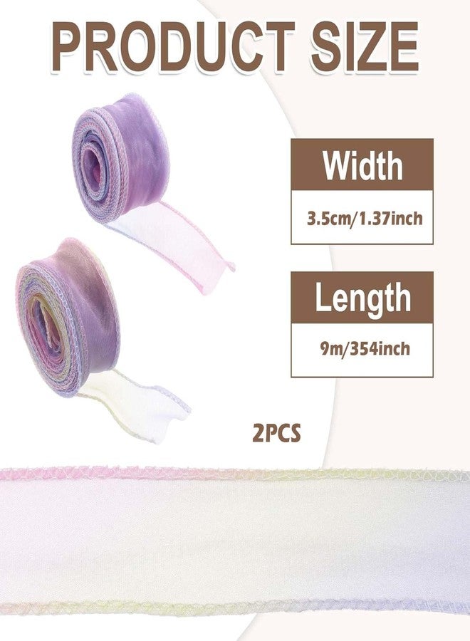 Aeenioy 2 PCS Ribbon Roll, Organza Ribbon for Gift Wrapping, Craft Material, Pink Blue and Pink Yellow, Ideal for Decoration, DIY Crafts, and Hair Accessories - Image 2